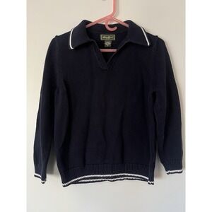 Eddie Bauer 100% Cotton V Neck Sweater Collared  Women's Preppy Heavy Knit PM